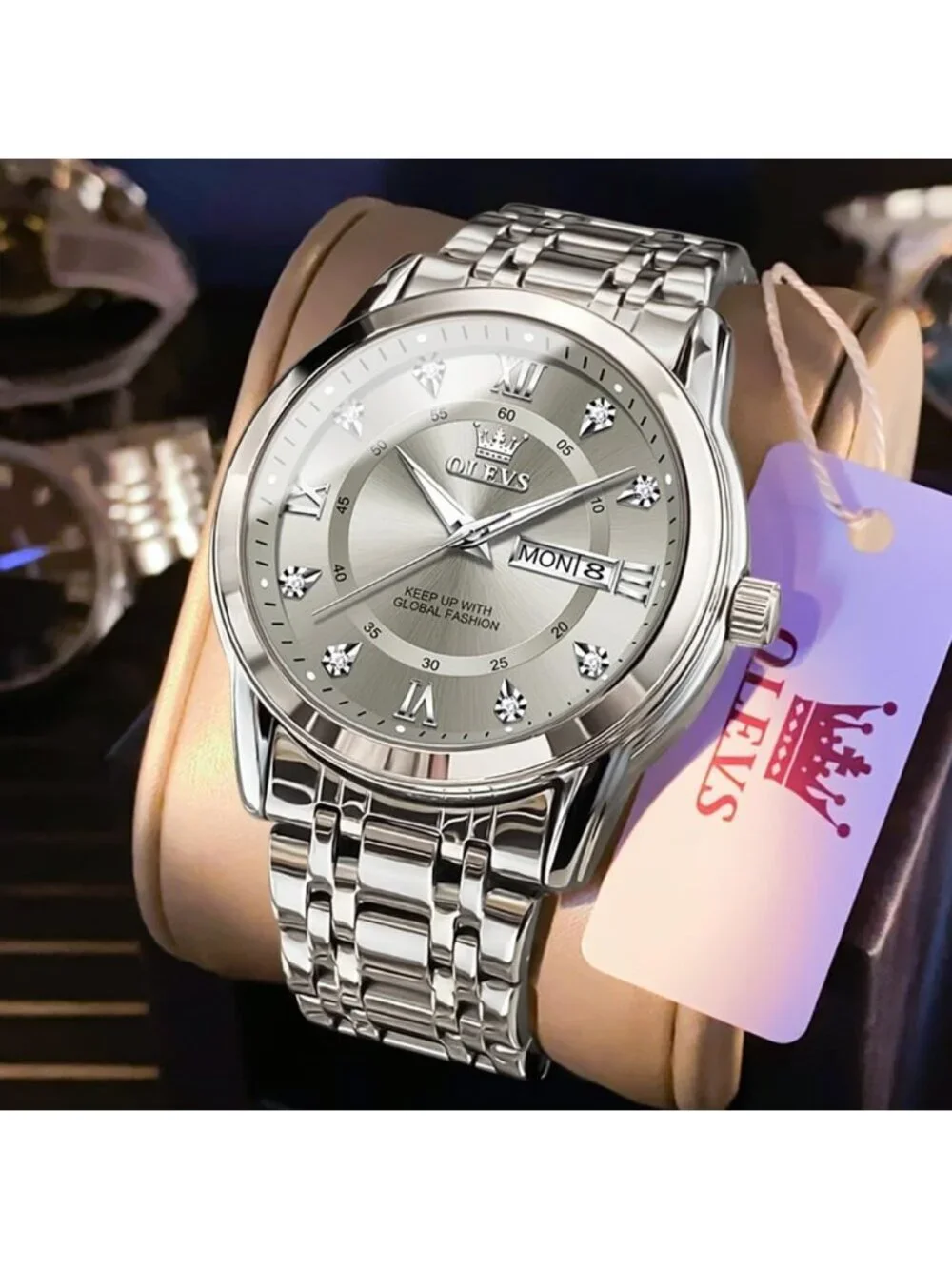 Men's Silver Grey Stainless Steel Luminous Quartz Waterproof Round Classic Watch
